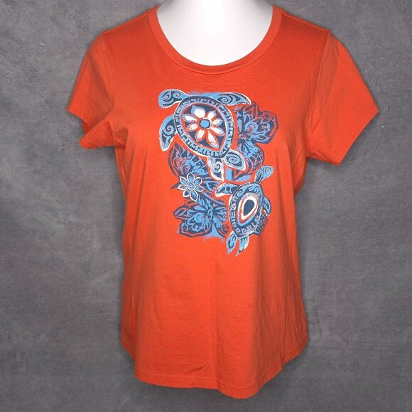 Crazy Shirts Womens Orange T-Shirt L Turtle Design Short Sleeve Fitted Top - Picture 2 of 4